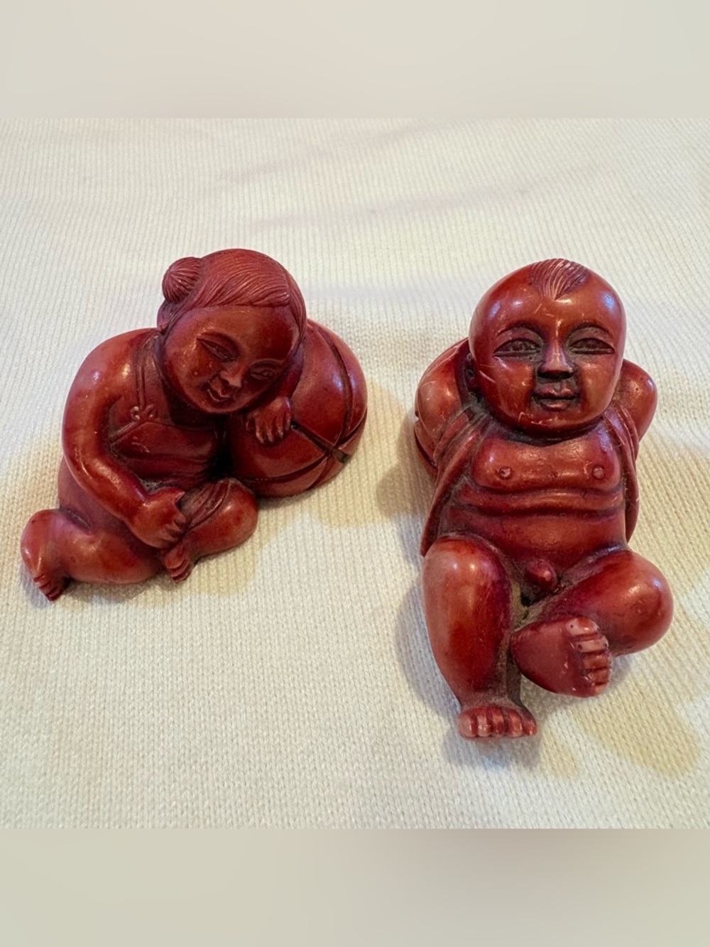 Pre Own Antique Chinese Feng Shui Boy and Girl Statues - Oriental Home Decor
